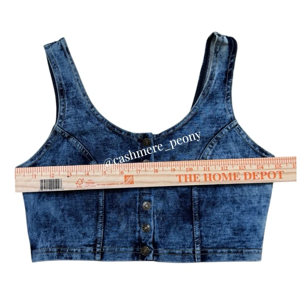 Forever21 Denim Blue Button-Up Crop Tank Top Small